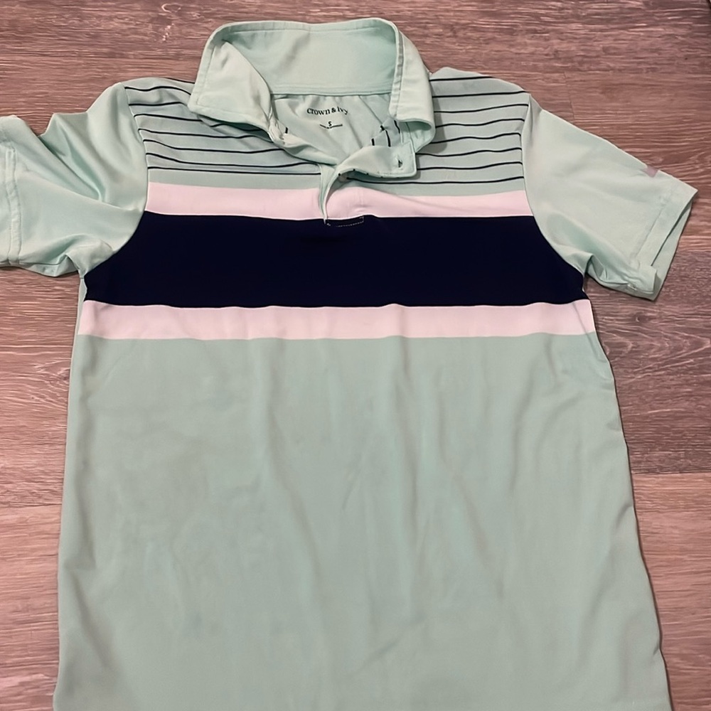 Crown and Ivy boys small performance polo green and navy